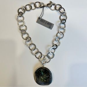 Robert Lee Morris Large Abalone and Antique Silver Metal Disc Pendant